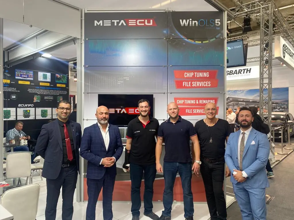 Metadiag booth at Frankfurt 2022 automotive exhibition showcasing advanced diagnostic and chip tuning solutions.