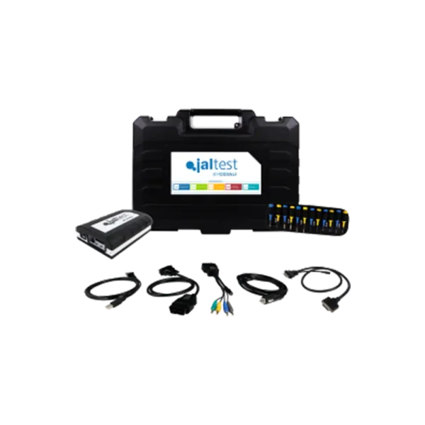 Diagnostic kit featuring a Jaltest case with cables and connectors.