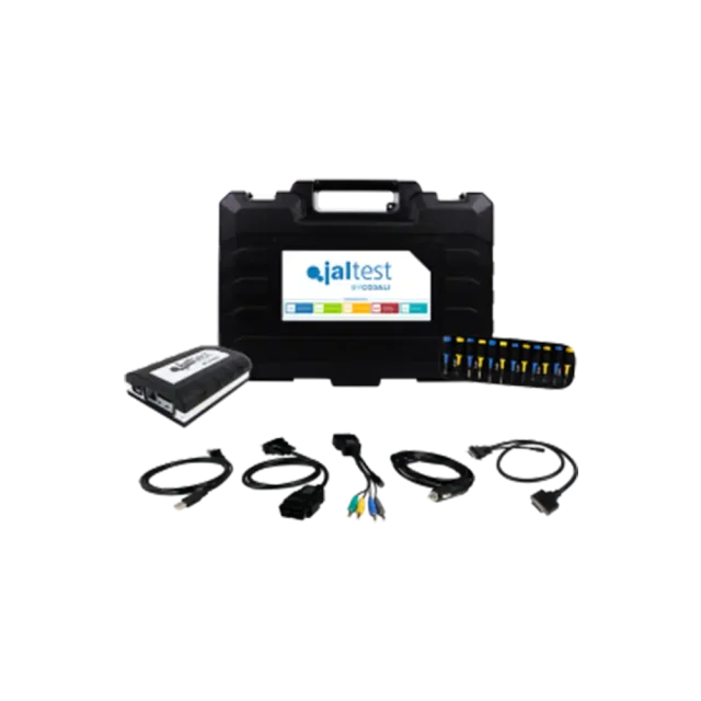 Diagnostic kit featuring a Jaltest case with cables and connectors.